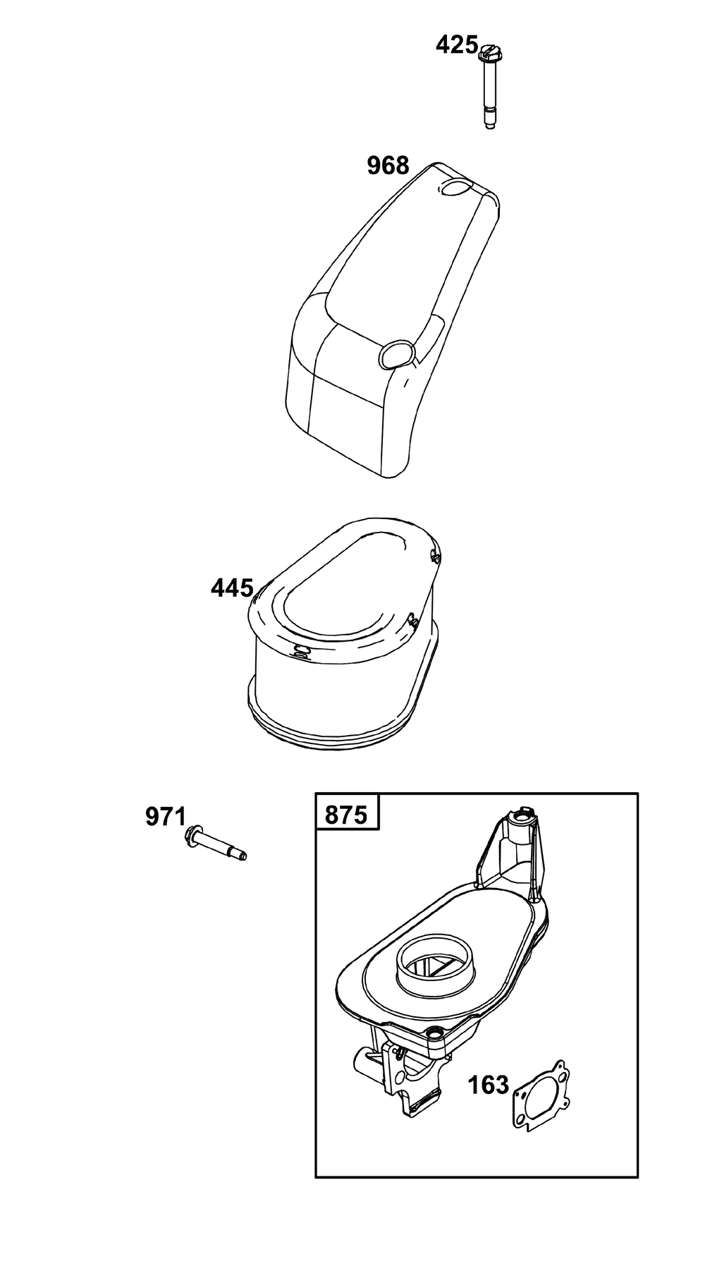 Air Cleaner Group Diagram and Parts List for 100802-0151-H5 100000 - 19Z999 Briggs and Stratton Engine